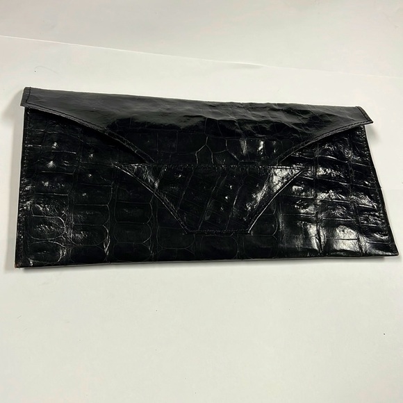 Crocodile Black Flat Envelope Clutch Bag - Picture 1 of 10